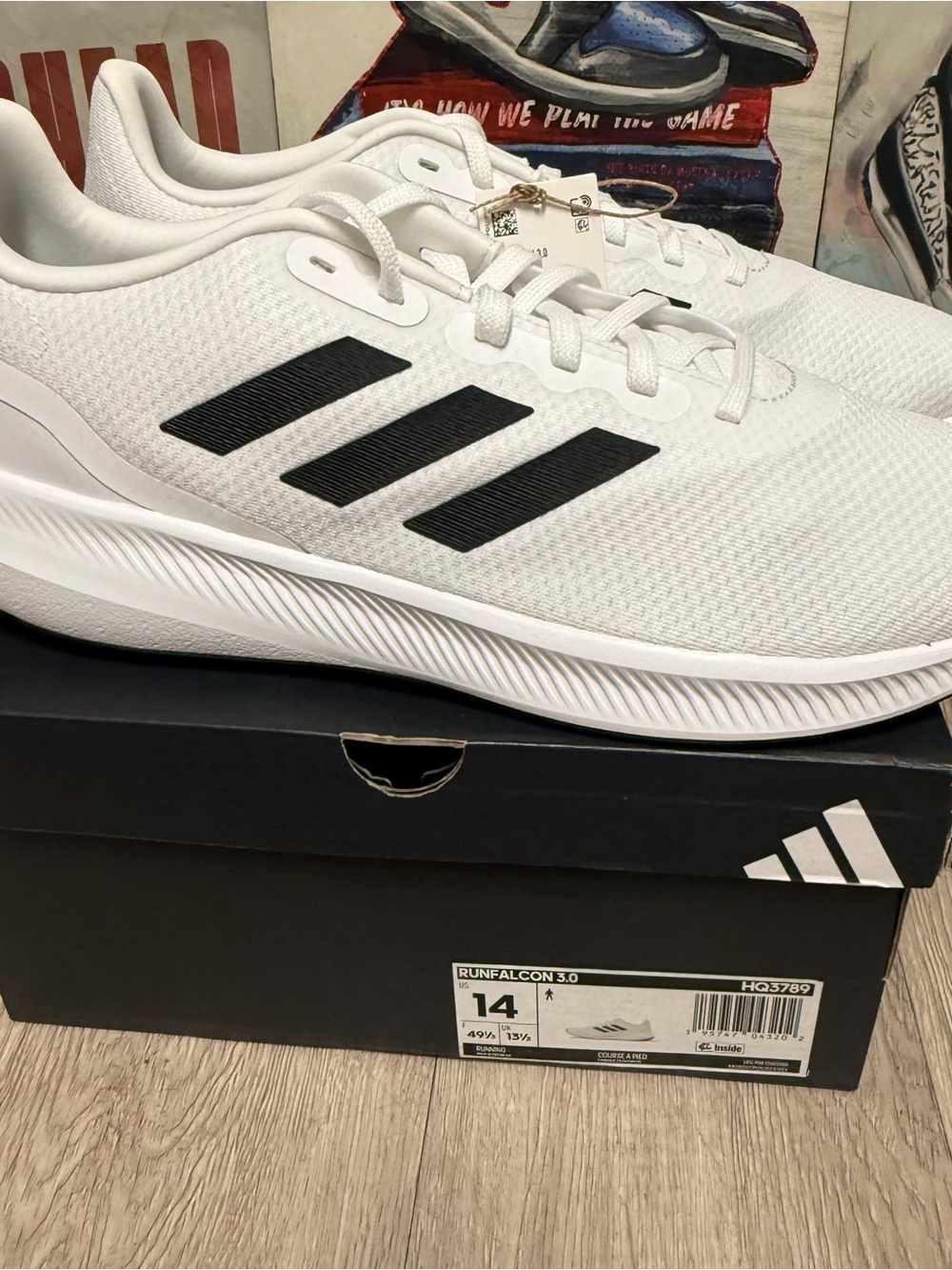 Adidas Runfalcon 3.0 Men’s 14 Cloudfoam White Black Running Shoes HQ3789 NIB